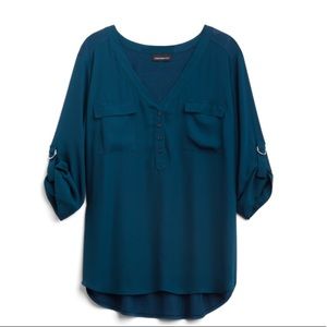 Fortune + Ivy Nur Mixed Material Henley Blouse NWT